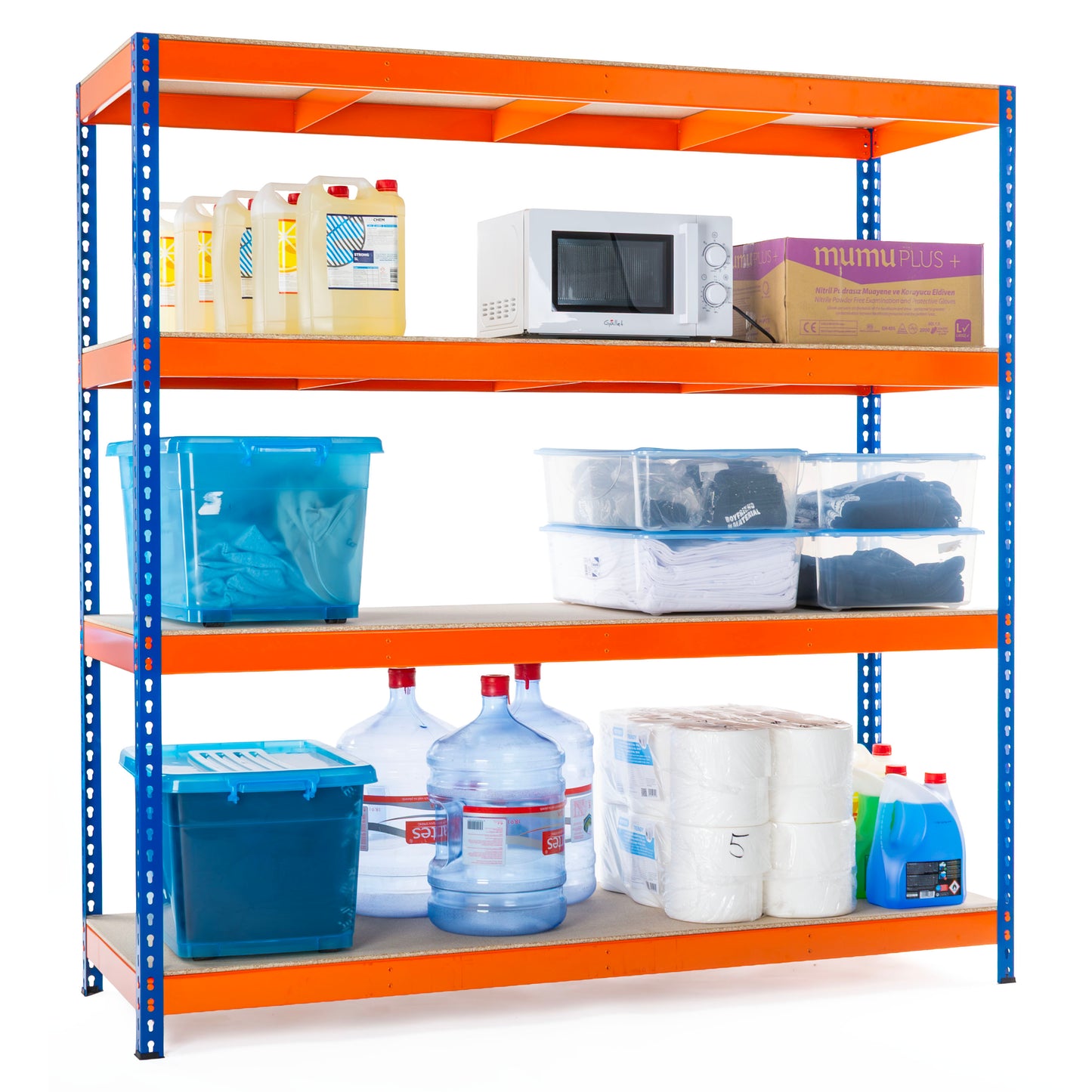 529 lakovany modro oranzovy regal mamutex standard 1800x1800x600 mm 4 police nosnost 2000 kg