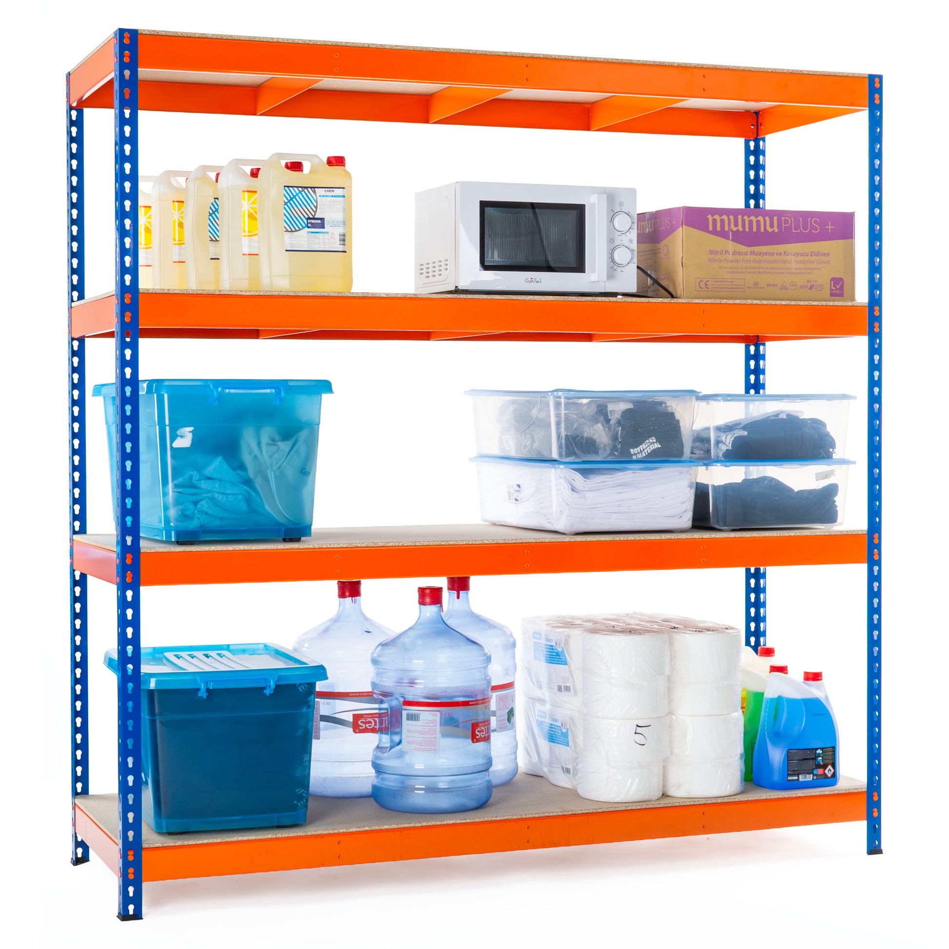 529 lakovany modro oranzovy regal mamutex standard 1800x1800x600 mm 4 police nosnost 2000 kg